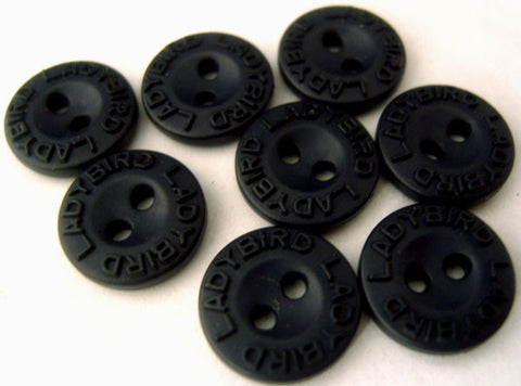 B1482 12mm Navy Soft Sheen 2 Hole Button. LADYBIRD Lettering on Rim - Ribbonmoon