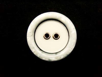 B15178 23mm Ivory and Grey 2 Hole Button, Shimmery Rim Metal Ringed Holes - Ribbonmoon