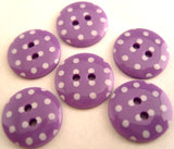 B16250 15mm Pale Purple and White Polka Dot Glossy 2 Hole Button - Ribbonmoon