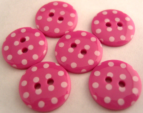 B16270 15mm Hot Pink and White Polka Dot Glossy 2 Hole Button - Ribbonmoon