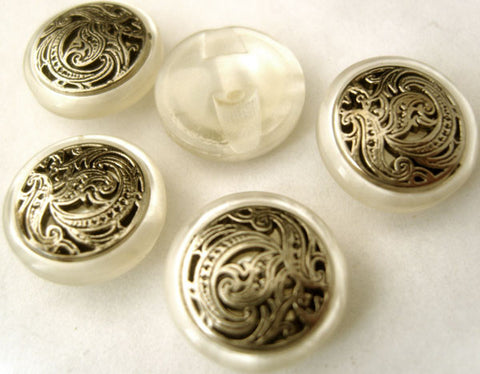 B1635C 15mm Gilded Gun Metal Poly Centre, Pearlised Rim Shank Buttons - Ribbonmoon