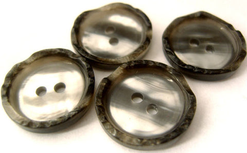 B1641 20mm Grey and Black Pearlised Centre, Textured Rim 2 Hole Button - Ribbonmoon