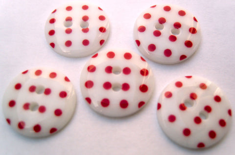 B16477 15mm White and Red Polka Dot Glossy 2 Hole Button - Ribbonmoon