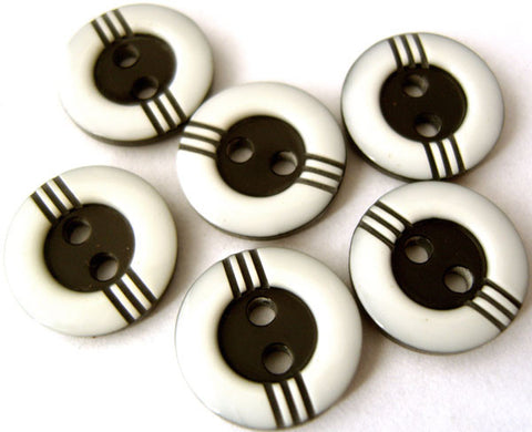 B1762 14mm Black and White Gloss 2 Hole Button - Ribbonmoon