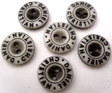 B2457 11mm Ceramic White and Black 2 Hole Button, Lettered Rim - Ribbonmoon