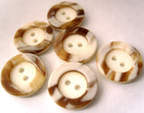 B3122 17mm Browns and White Gloss Marble Effect Rim 2 Hole Button - Ribbonmoon