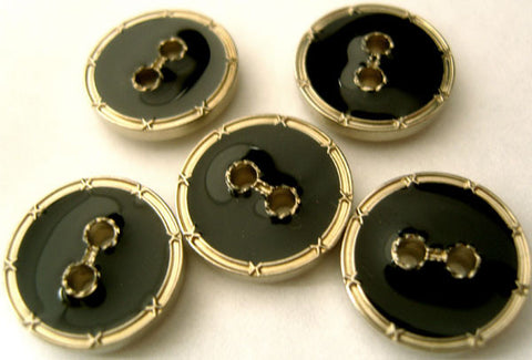 B4052a 15mm Faux Black Enamel and Gilded Silver Poly Rim 2 Hole Button - Ribbonmoon