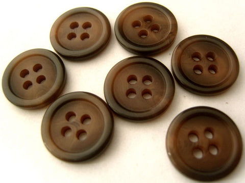 B4436 15mm Tonal Browns Soft Sheen Centre, Gloss Rim 4 Hole Button - Ribbonmoon