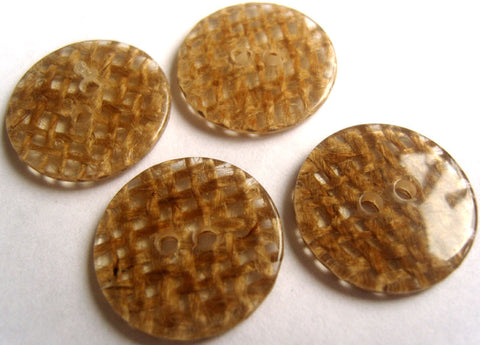 B4474 20mm Brown Hessian Weave Effect Gloss 2 Hole Button - Ribbonmoon