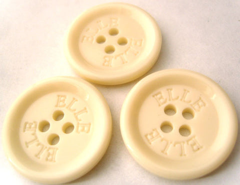 B4589 27mm Pale Bone Cream High Gloss 4 Hole Button. ELLE Lettering - Ribbonmoon