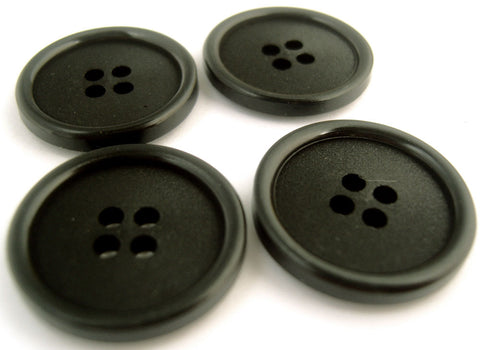 B6007 22mm Black Matt Centre 4 Hole Button, Raised Gloss Rim