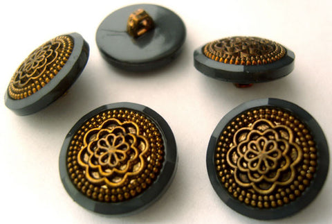 B8196 18mm Burnt Brass Gilded Shank Button, Moonlight Blue Rim - Ribbonmoon