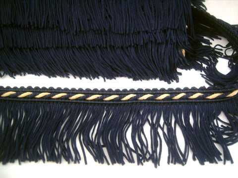 FT1831 5cm Navy and Ecru Cut Fringe on a Corded Braid