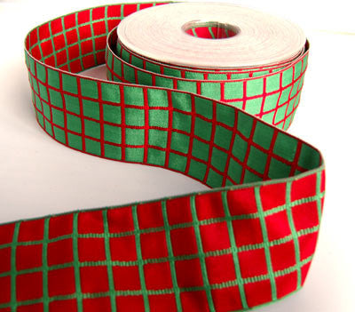 R0274 41mm Red and Green Thick Reversible Check Ribbon - Ribbonmoon