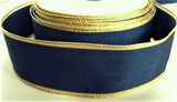 R0283 40mm Navy Thick Woven Ribbon-Metallic Gold Edges by Berisfords