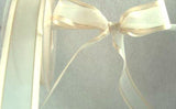 R0372 26mm Cream Sheer Ribbon with Satin Edges and Thin Gold Stripes - Ribbonmoon