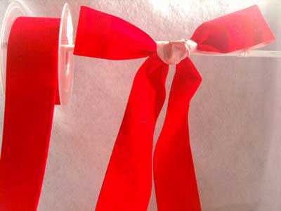 R0484 40mm Bright Red Single Face Velveteen Ribbon - Ribbonmoon