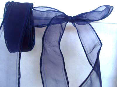 R0702 35mm Royal Navy Sheer Ribbon with Wired Borders - Ribbonmoon