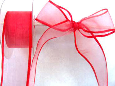 R0717 42mm Red Sheer Ribbon with Satin Borders - Ribbonmoon