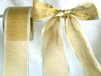 R0773 42mm Gold Metallic Sheer Ribbon with Silver Borders - Ribbonmoon