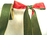 R1036 32mm Red, Green and Gold Glittery Reversible Metallic Ribbon - Ribbonmoon