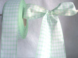 R1087 38mm Pale Mint Green and White Gingham Ribbon - Ribbonmoon