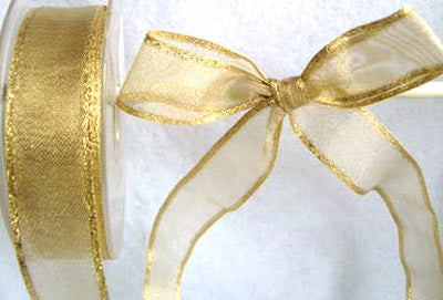 R1230 25mm Pale Gold Metallic Mesh Ribbon with Wire Edges - Ribbonmoon