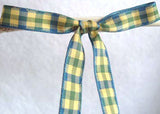 R1394 10mm Green, Cream and Blue Plaid Gingham Ribbon - Ribbonmoon