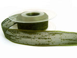 R1446 23mm Cypress Green Feather Sheer Ribbon. Wire Edge, Berisfords