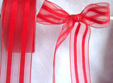 R1524 38mm Red Sheer Ribbon with Thin Metallic Stripes - Ribbonmoon