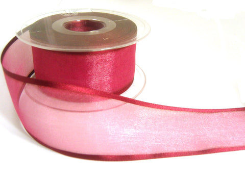 R1525 40mm Burgundy Sheer Ribbon with Satin Borders by Berisfords