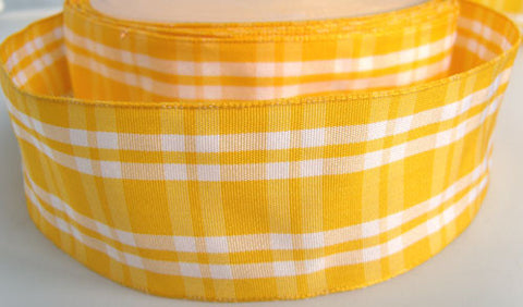 R1534 40mm Yellow and White Gingham Ribbon - Ribbonmoon