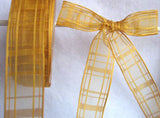 R1543 27mm Burnt Gold Sheer Check Ribbon - Ribbonmoon