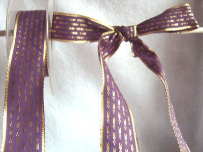 R1599 26mm Blackberry Ribbon, Metallic Gold Woven Design and Borders - Ribbonmoon