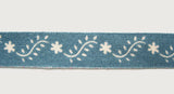 R1652 11mm Denim Blue Flowery Ribbon, 100% Cotton - Ribbonmoon