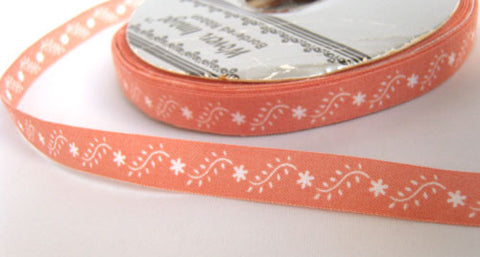 R1672 11mm Dusky Apricot Flowery Ribbon, 100% Cotton - Ribbonmoon