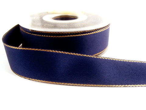 R1794 24mm Royal Navy Double Faced Satin Ribbon, Metallic Gold Edge