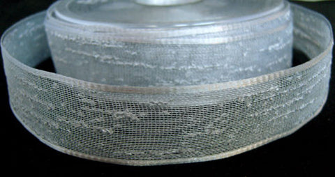 R1013 24mm Ice Blue Grey Feather Sheer Ribbon. Wire Edge, Berisfords