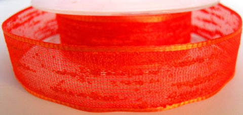 R2072 23mm Flame Orange Feather Sheer Ribbon. Wire Edge, Berisfords - Ribbonmoon