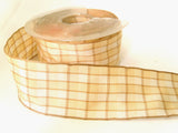 R2106 40mm Creams-Beige Polyester Gingham Check Ribbon, Wired