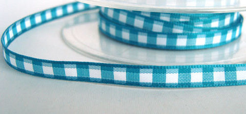 R2192 7mm Malibu Blue and White Gingham Ribbon - Ribbonmoon