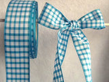 R2213 38mm Turquoise Blue and White Gingham Ribbon - Ribbonmoon