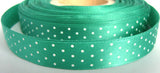 R2274 15mm Pale Jade Green Satin Ribbon with a Polka Dot Print - Ribbonmoon