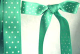 R2274 15mm Pale Jade Green Satin Ribbon with a Polka Dot Print - Ribbonmoon