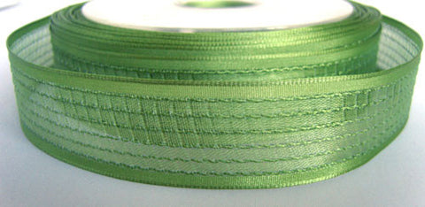 R2446 26mm Spring Leaf Green Woven Sheer Ribbon. Wire Edge - Ribbonmoon