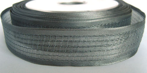 R2465 27mm Smoked Grey Woven Sheer Ribbon. Wire Edge - Ribbonmoon