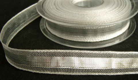 R2724 17mm Metallic Silver Mesh Ribbon with a Lurex Solid Centre - Ribbonmoon