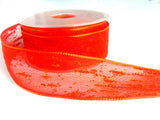 R2789 36mm Flame Orange Feather Sheer Ribbon by Berisfords. Wire Edge