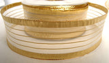 R2819 39mm Sheer and Metallic Gold Lurex Stripe Ribbon - Ribbonmoon