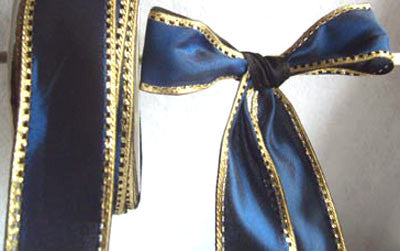 R3131 31mm Dark Royal and Black Shot Weave Ribbon with Gold Borders - Ribbonmoon